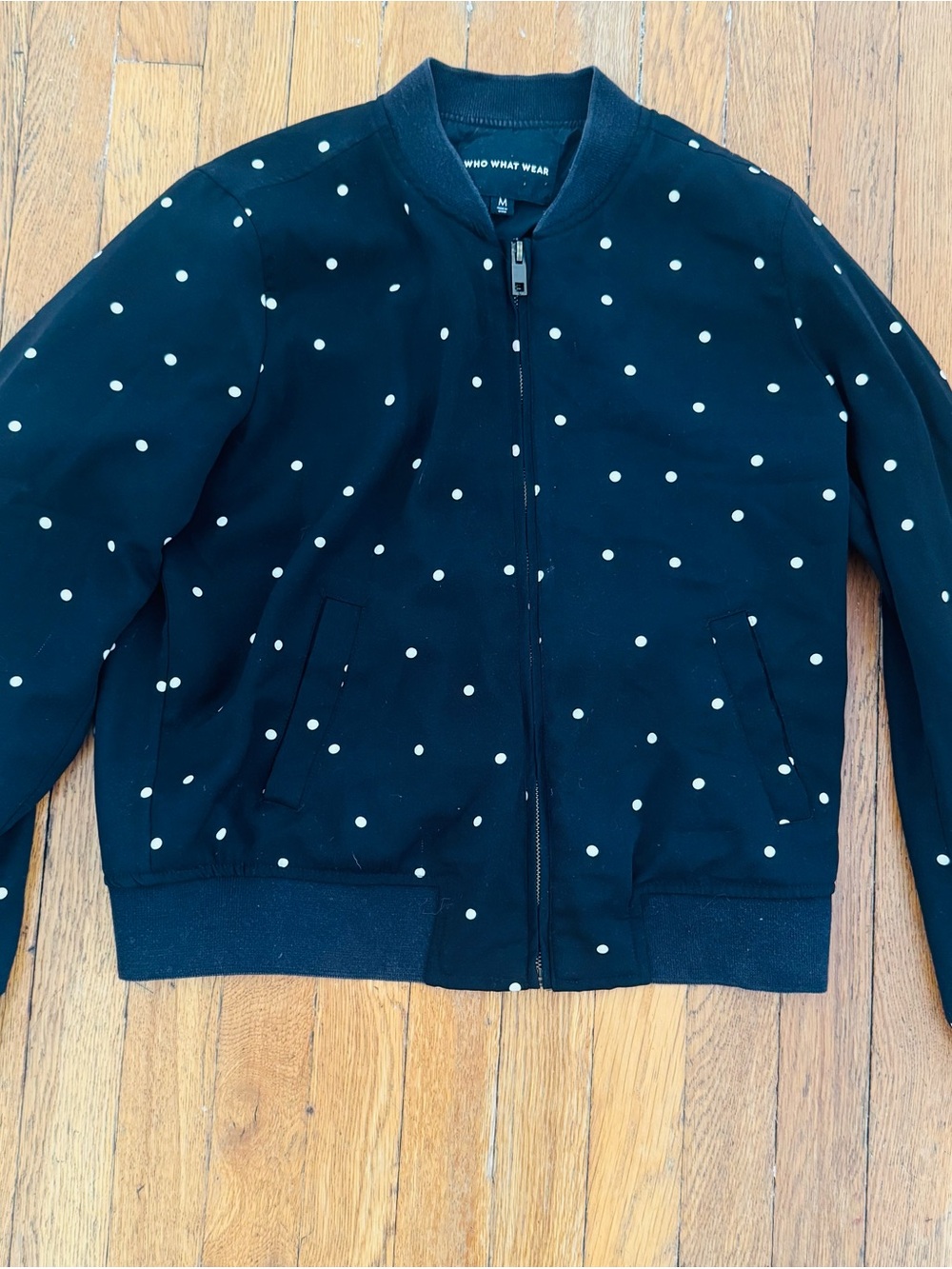 Who What Wear Black Polka Dot Bomber Jacket